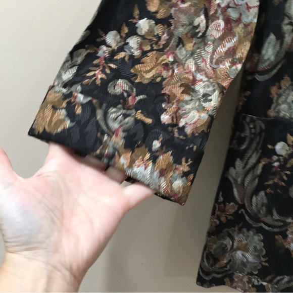 VTG Classics by Leslie Fay Jacket Women 10 Black Brown  Floral Boho Cottagecore - Picture 6 of 8